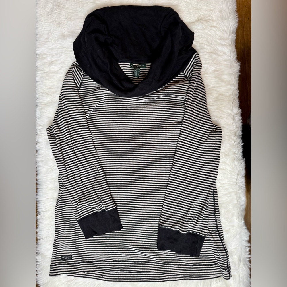 Polo Ralph Lauren Black and White Striped Cowl Neck Sweater Size L